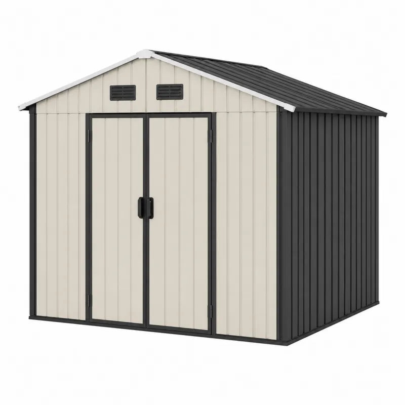 Metalowy domek ogrodowy z blachy stalowej 213x127x185 cm beżowy/czarny