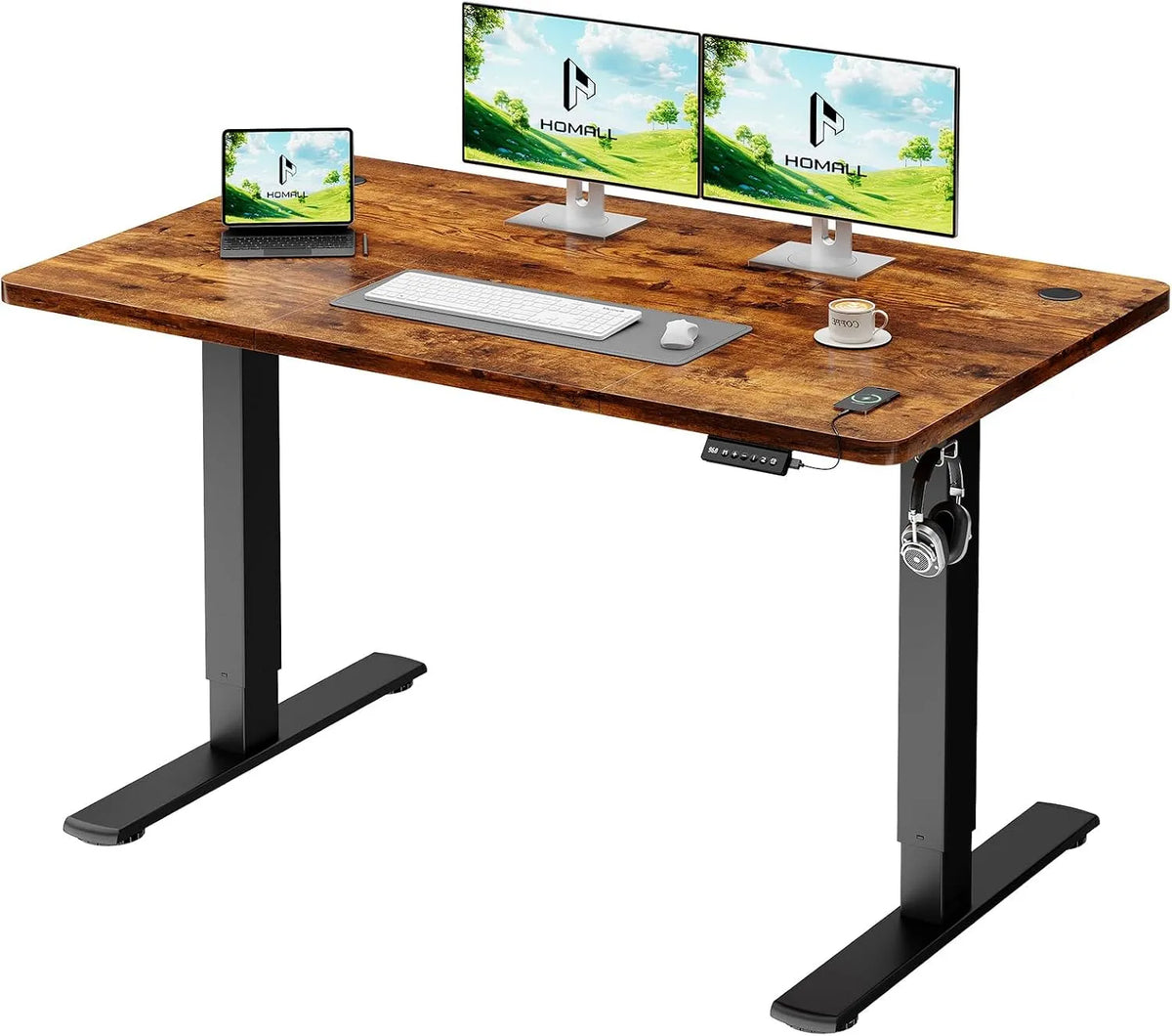 Biurko i stół komputerowy: z portem USB, 120 × 60 cm, brązowy