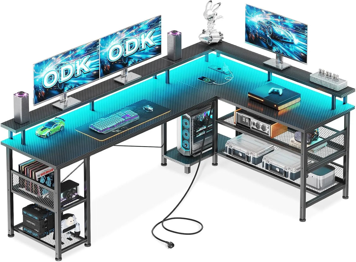 Biurko i stół komputerowy: z portem USB, wyświetlacz LED, 168 × 120 cm, czarny