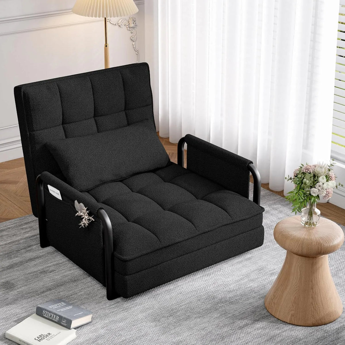 Sofa — tapicerka materiałowa, z oparciem, regulowana konstrukcja, 3 w, z funkcją spania, rozkładana konstrukcja