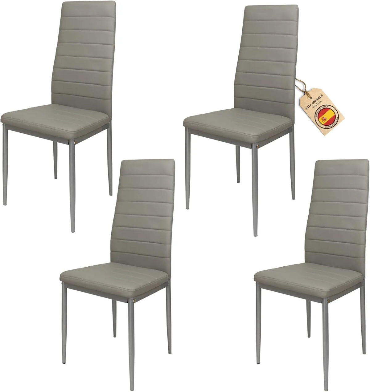 DESIGN & CONFORT Zestaw 4 tapicerowanych krzeseł do jadalni – szary