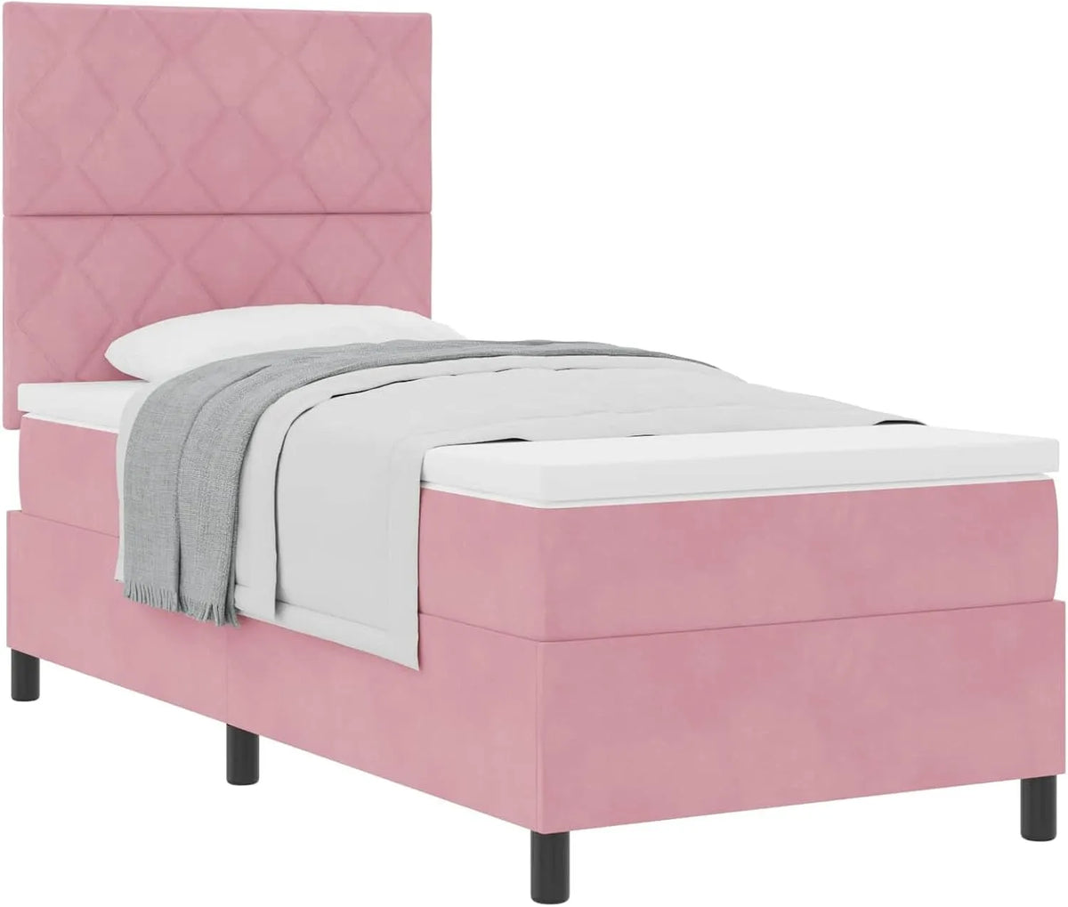 Boxspring z materacem Różowy Pojedynczy Aksamit – tapicerka aksamitna