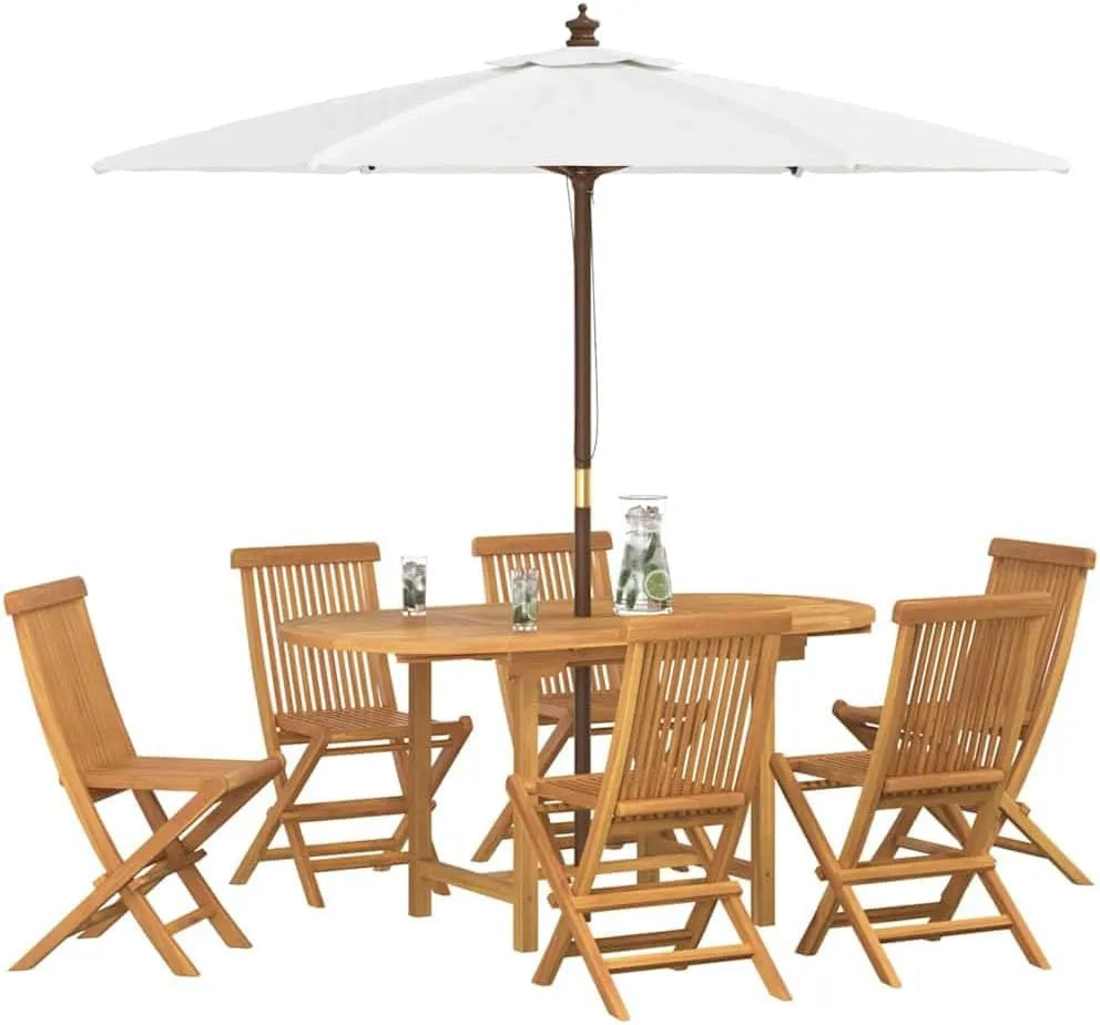 Zestaw do jadalni w ogrodzie 7 pcs Brązowy Lite drewno — z drewna, 7 pièces