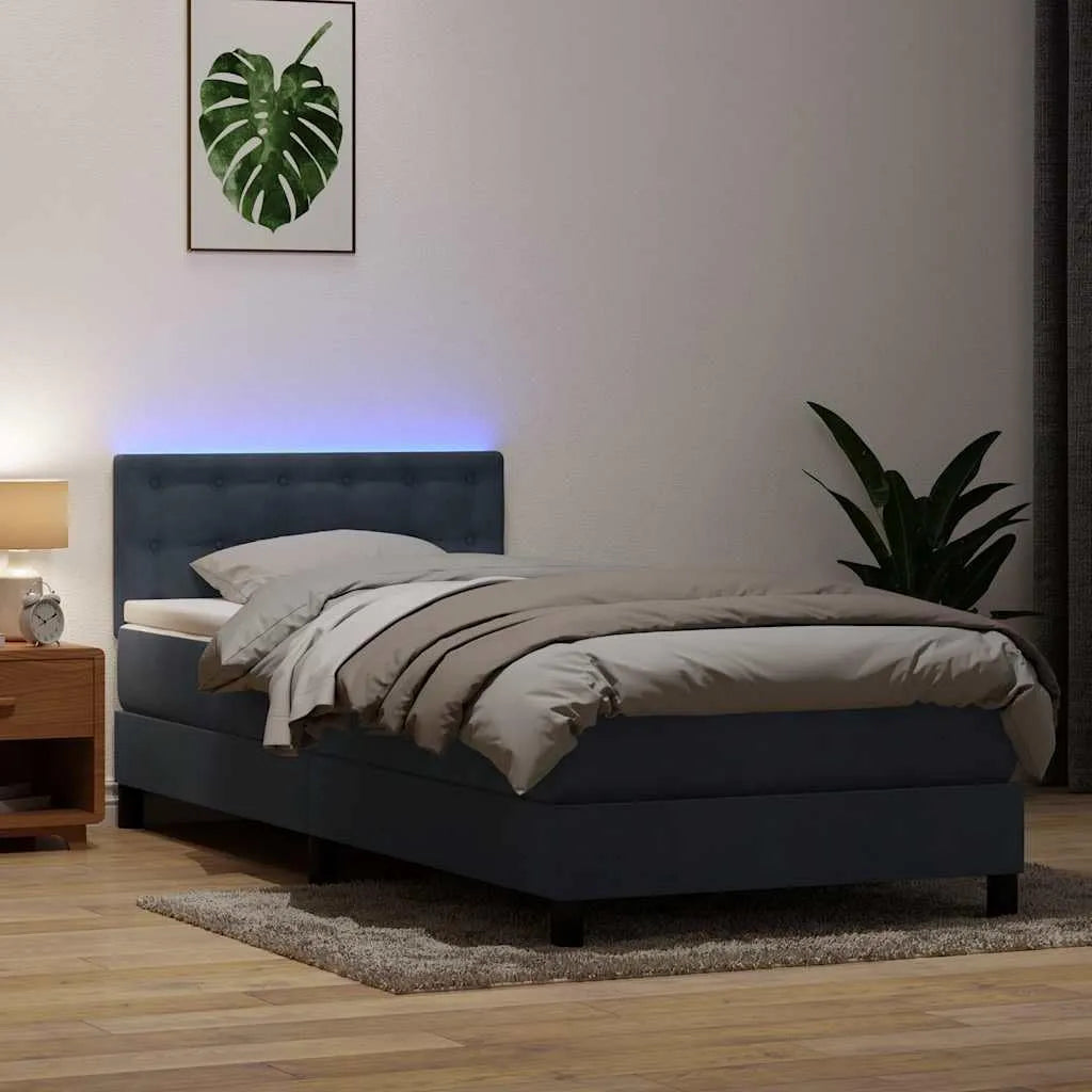 Łóżko kontynentalne ciemnoszare – z portem USB, tapicerka aksamitna, regulowana konstrukcja, wyświetlacz LED, 90 × 220 cm