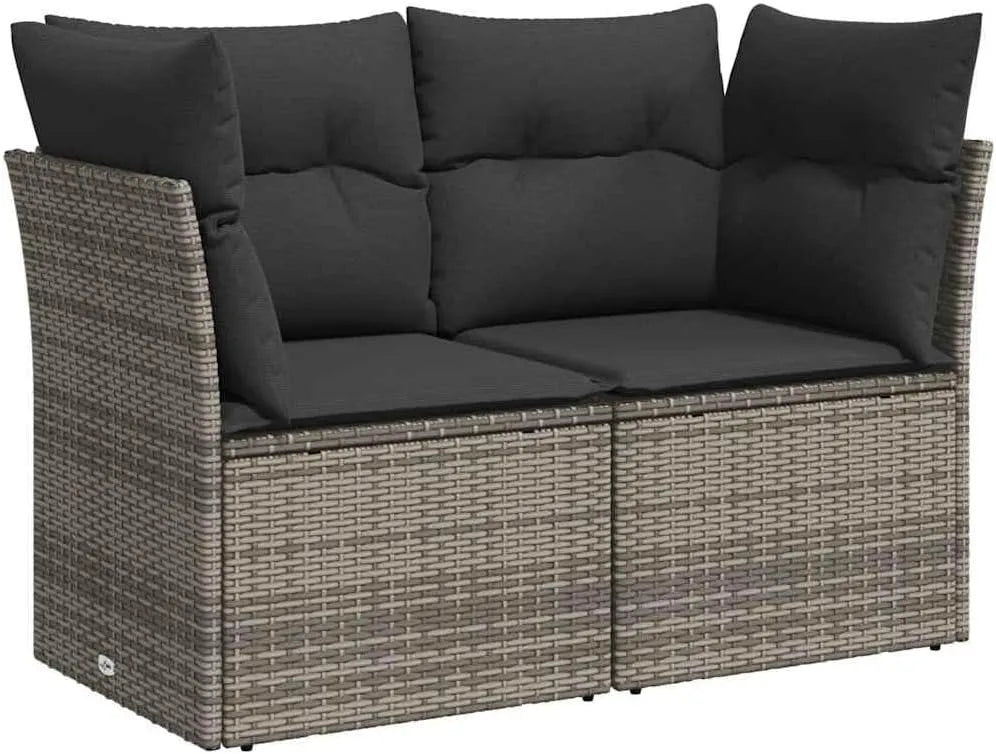 Sofa ogrodowa i sofa wypoczynkowa na taras: z poduszkami, z technorattanu, 2-osobowa, szary