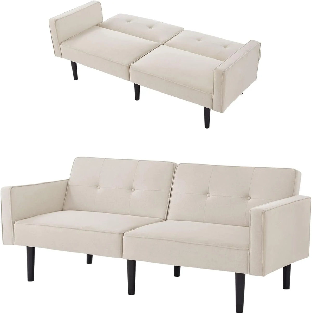 Sofa – z drewna, z funkcją spania, z oparciem, regulowana konstrukcja, 2-osobowa, 176 × 76 × 74 cm, rozkładana konstrukcja