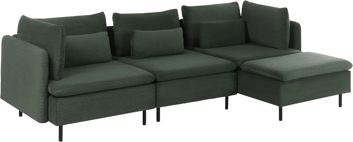 Sofa narożna: modułowa konstrukcja, ze sztruksu, 3-osobowa, zielony