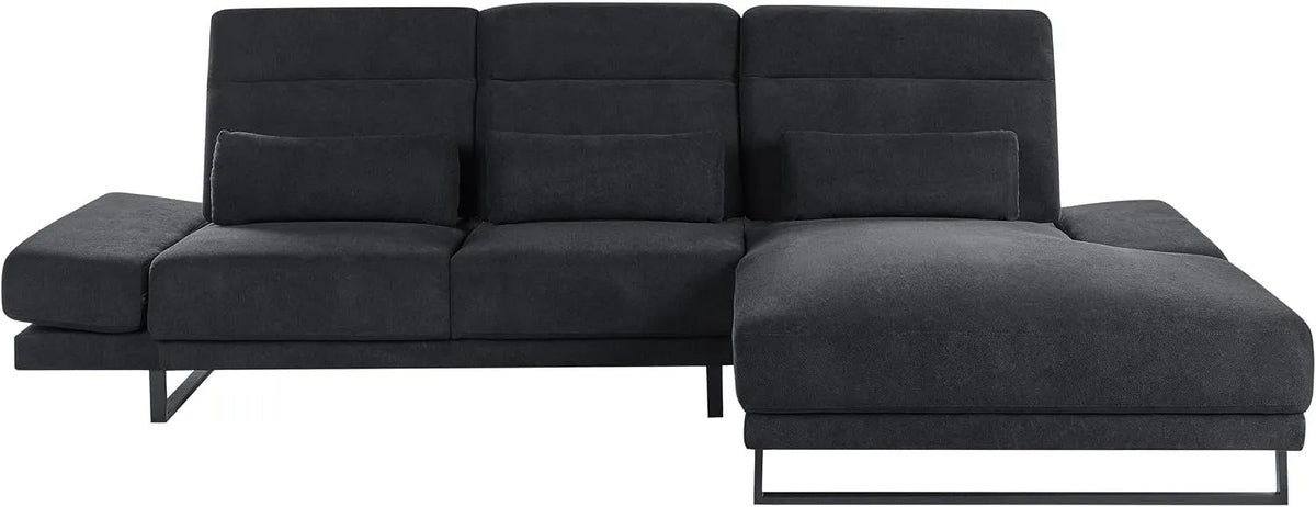 Sofa narożna — z podłokietnikami, z oparciem, regulowana konstrukcja, czarny, z metalu