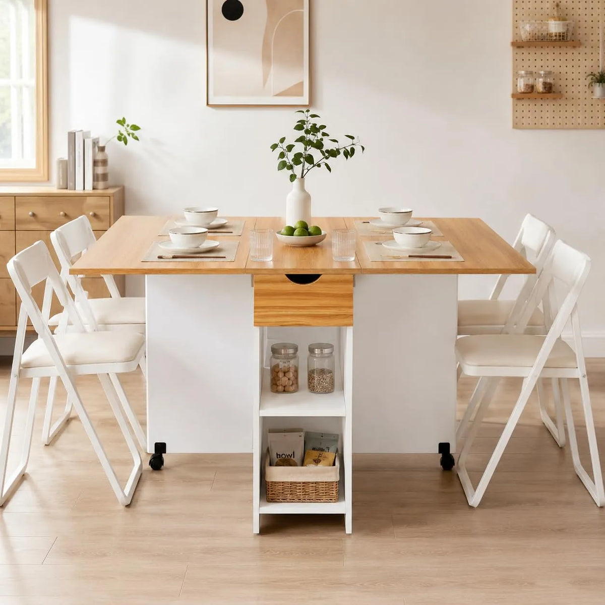 Mondeer Stół do jadalni – z szufladami, składana konstrukcja, 120 × 72 × 75 cm, biały