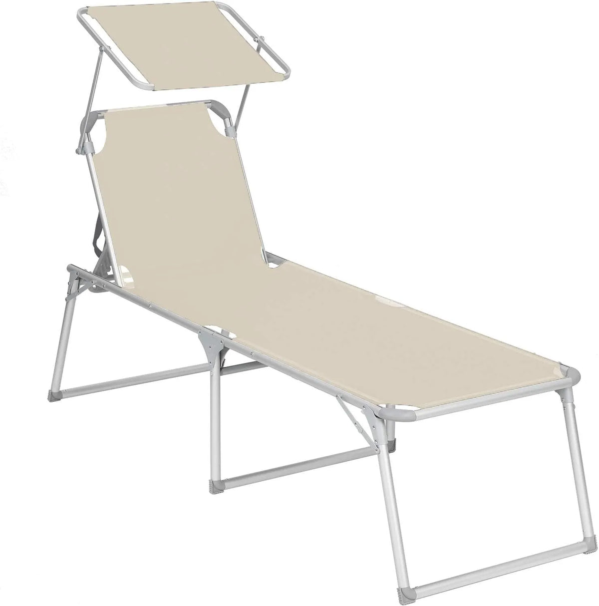 SONGMICS GCB26BE Leżak: z funkcją relaks, z oparciem, składana konstrukcja, 65 × 200 × 48 cm, 150 kg, beżowy, rozkładana konstrukcja
