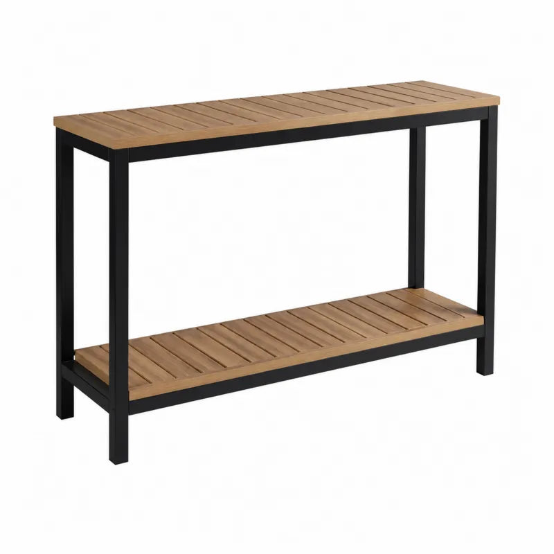 Konsola ogrodowa metalowa z drewnem eukaliptusowym 120x40 cm brązowy/czarny