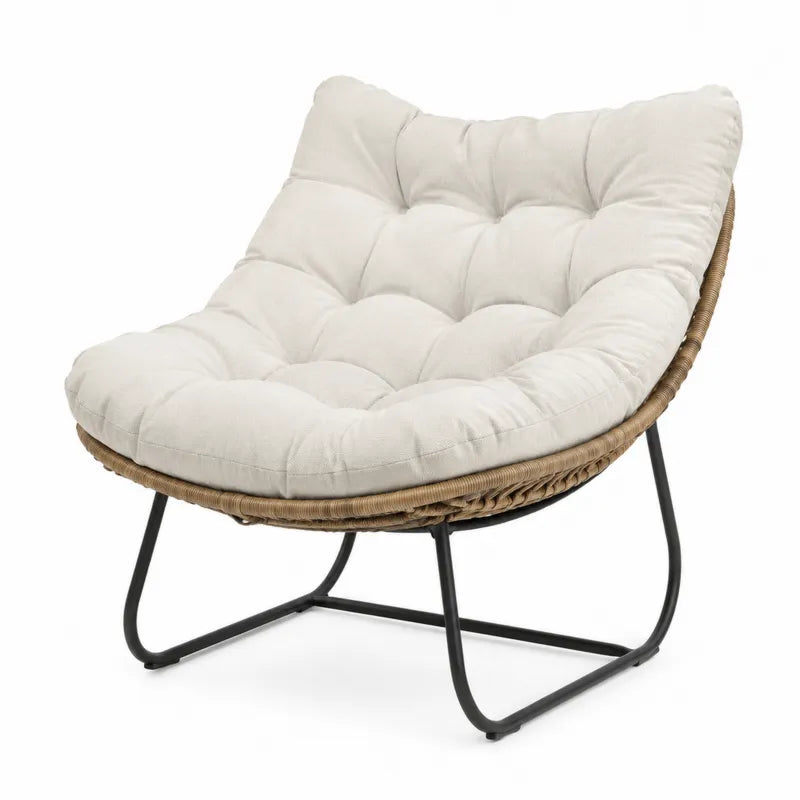 Fotel ogrodowy, kremowy, stal i rattan, 80 cm