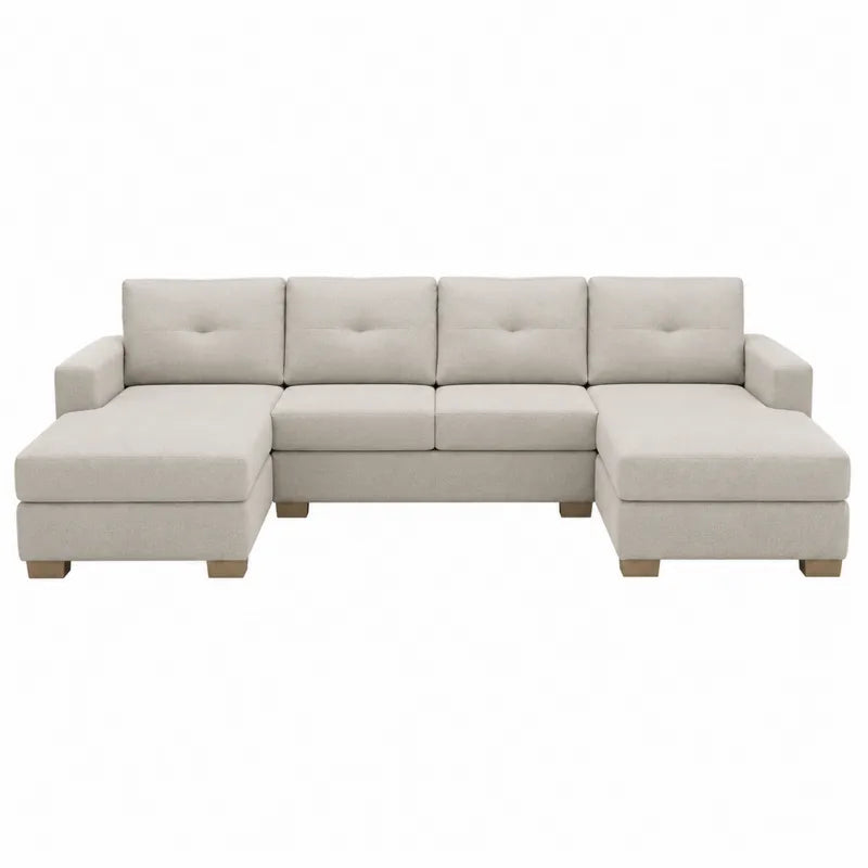 Narożna sofa modułowa L beżowa tkanina poliestrowa