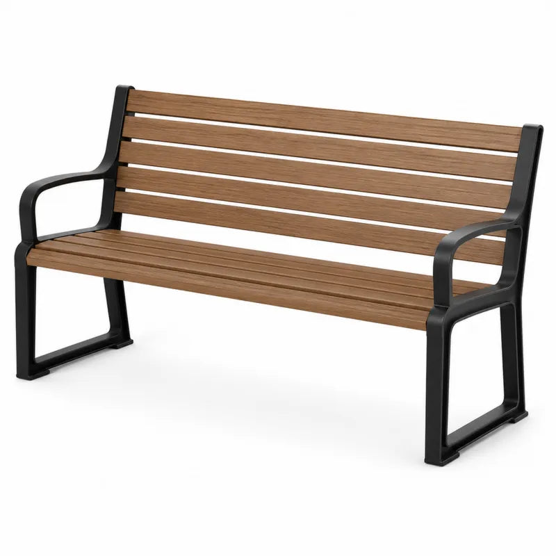 Ławka ogrodowa drewniana z metalową ramą 120cm brązowy/czarny