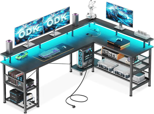 Biurko i stół komputerowy: z portem USB, wyświetlacz LED, 168 × 120 cm, czarny