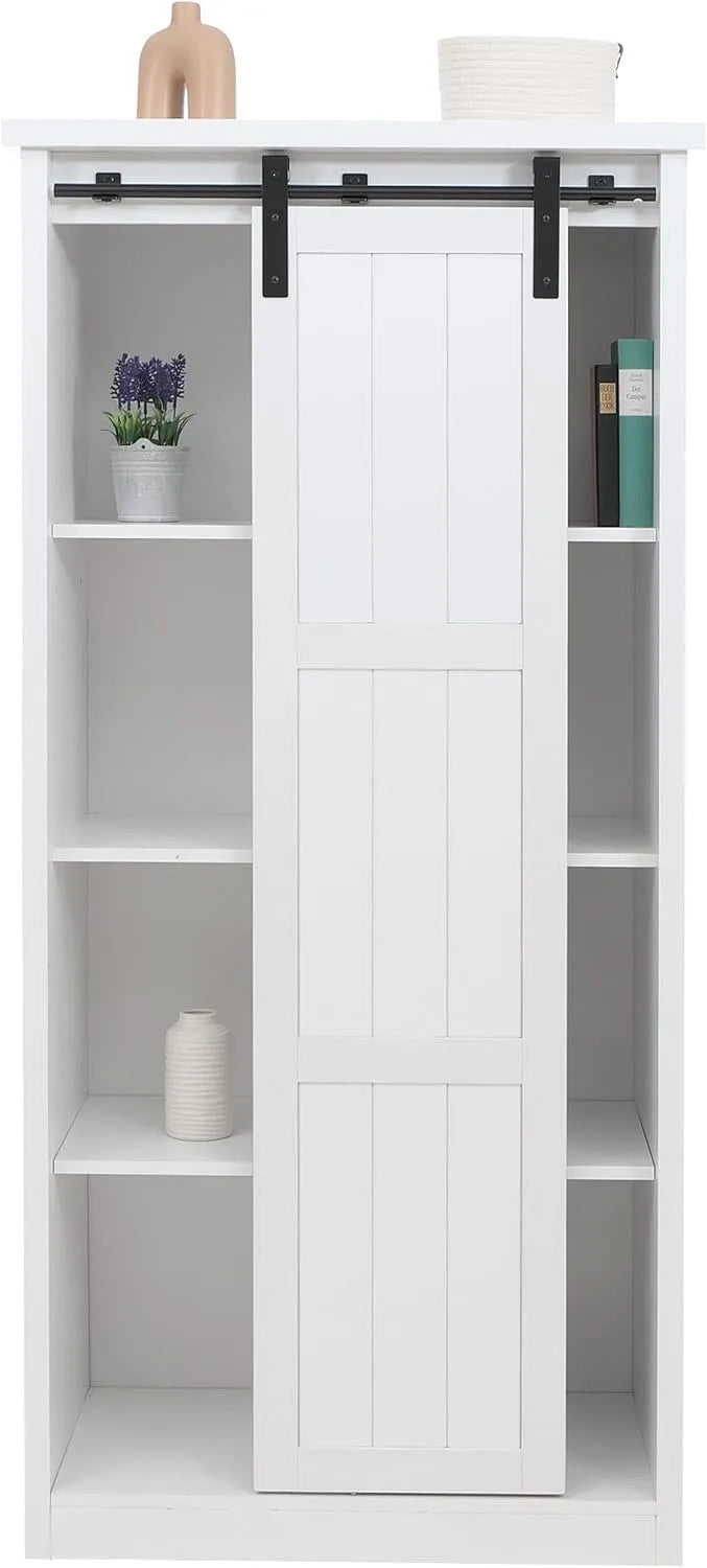 Komoda i szafka do przechowywania — HWC-K75AM, z metalu, z drewna, 163 × 76 × 38 cm, biały