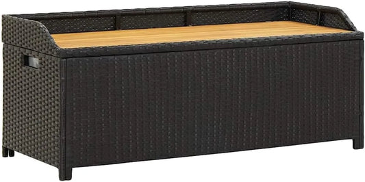 Ławka ogrodowa i ławka tarasowa ze schowkiem – z technorattanu, 120 cm, czarny