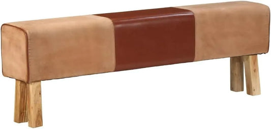 Ławka z litego drewna akacjowego brązowa w stylu vintage jako — z drewna, 160 cm, brązowy, tapicerka skórzana