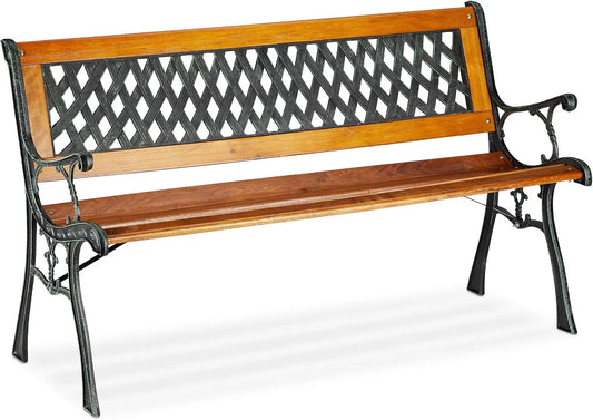 Relaxdays Ławka ogrodowa i ławka tarasowa – z drewna, z oparciem, 2-osobowa, 73 × 125 × 52 cm