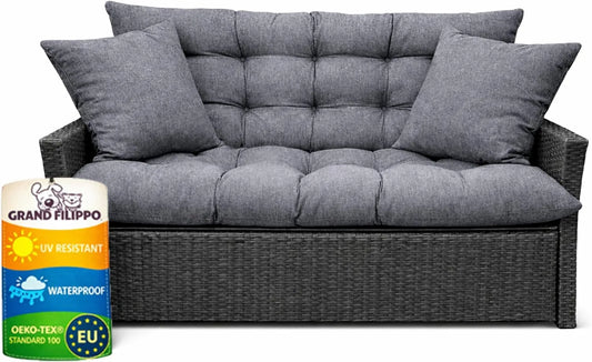 Filippo poduszki do mebli ogrodowych 180 x 55 x 55 – z poduszkami, 180 × 55 × 55 cm, szary