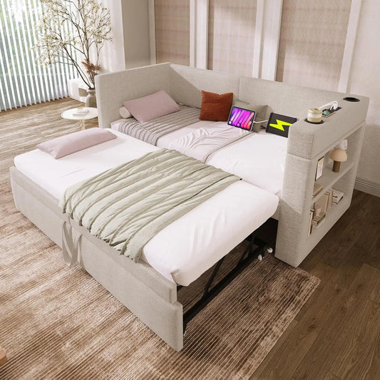 Sofa — z funkcją spania, z podłokietnikami, z portem USB, 90 × 200 cm