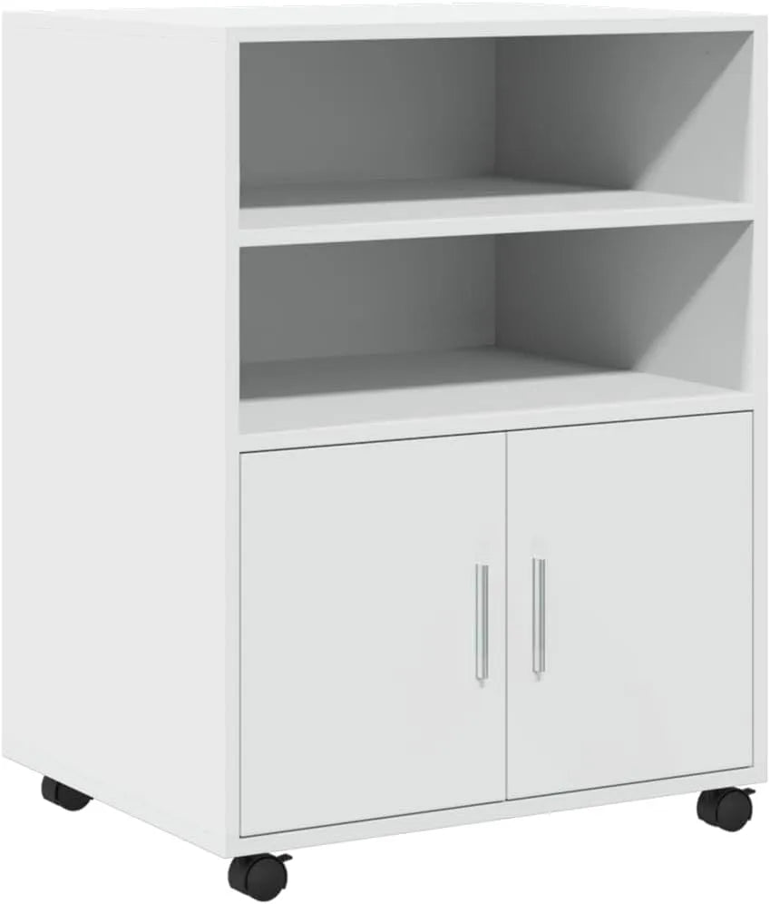 Szafka na kółkach – z drewna, 60 × 48 × 81 cm, biały