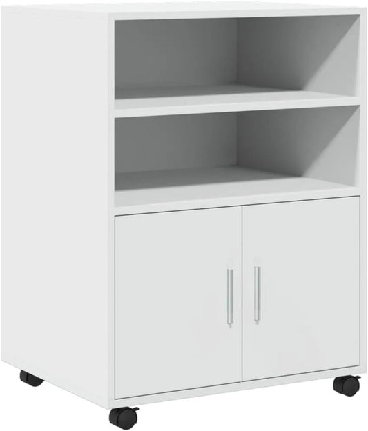 Szafka na kółkach – z drewna, 60 × 48 × 81 cm, biały