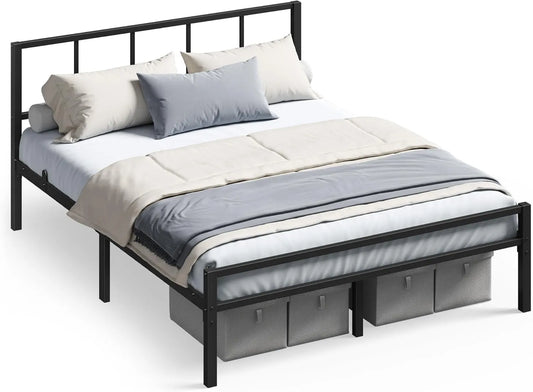 VASAGLE RMB294B101 Rama łóżka i konstrukcja łóżka podwójnego: 140 × 200 cm, 500 kg, czarny, z metalu, tapicerka materiałowa