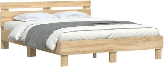 Rama łóżka i konstrukcja łóżka z wezgłowiem i LED – wyświetlacz LED, 140 × 190 cm
