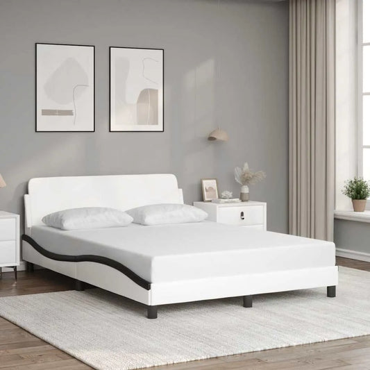 Rama łóżka i konstrukcja łóżka Dover biało-czarna — 120 × 200 cm, czarny, z metalu, tapicerka skórzana