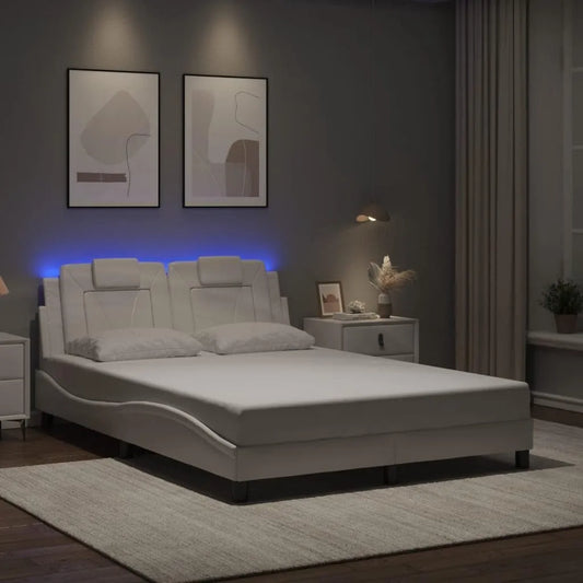 Rama łóżka i konstrukcja łóżka Viana z diodami LED w kolorze białym 140: wypełnienie piankowe, z portem USB, wyświetlacz LED, 140 × 200 cm