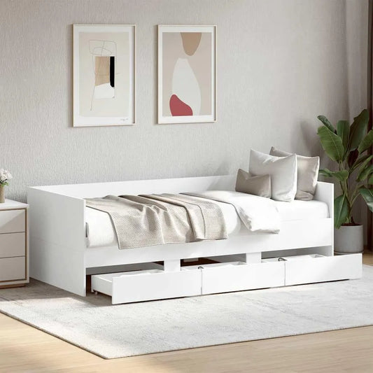 Sofa – z drewna, z szufladami, 75 × 190 cm, biały