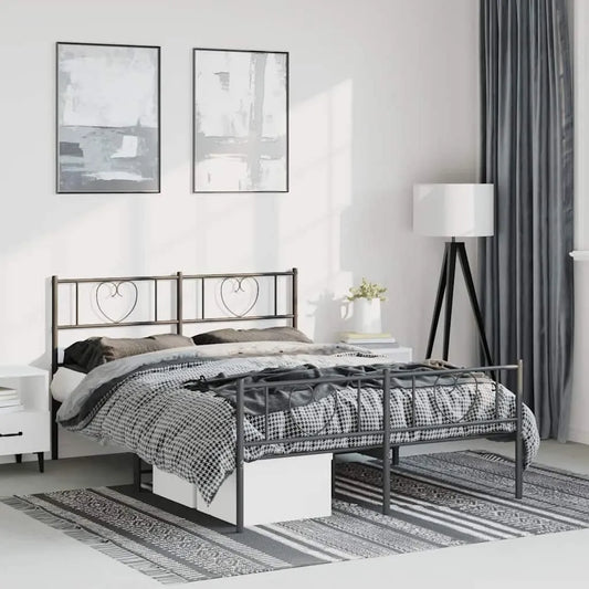 Rama łóżka i konstrukcja łóżka z zagłówkiem i podnóżkiem: ze schowkiem, 135 × 190 cm, czarny, z metalu