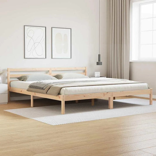 Rama łóżka i konstrukcja łóżka brązowa – z drewna, 215, 5 × 205, 5 × 69, 5 cm, brązowy, tapicerka materiałowa