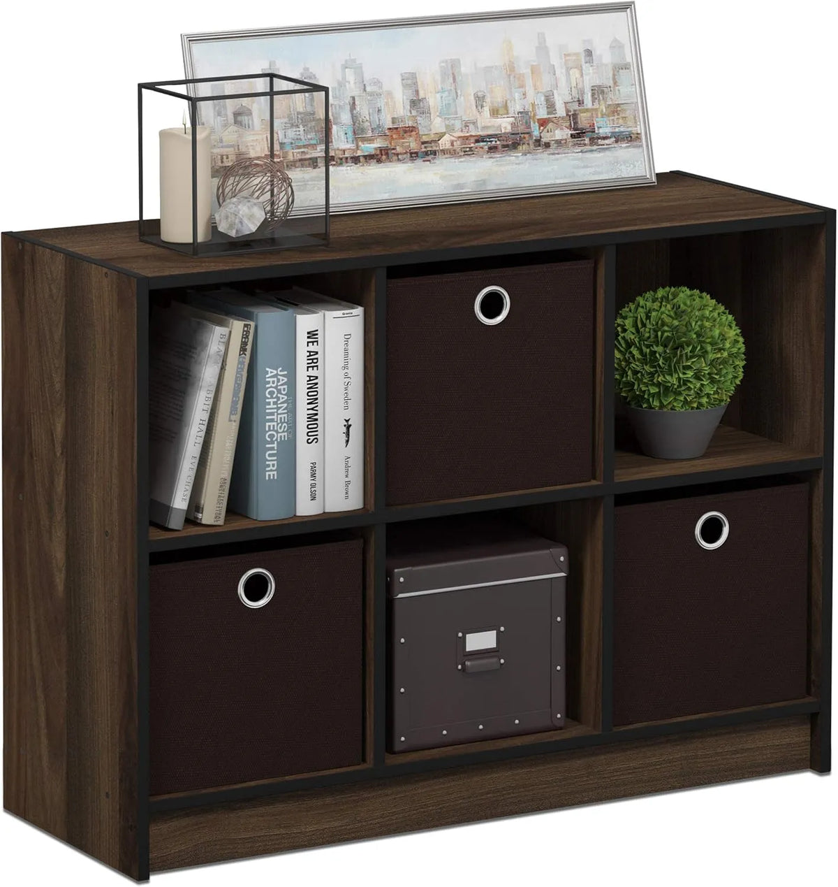 Furinno Podstawowy Regał na książki i regał stojący na książki 3x2 z pojemnikami – 3 × 2