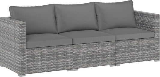 COSTWAY Sofa ogrodowa i sofa wypoczynkowa na taras — z poduszkami, odporny na warunki atmosferyczne, 3-osobowa, 193 × 67 × 61, 5 cm, szary