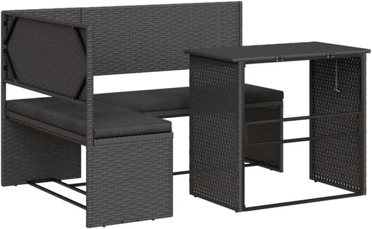Sofa narożna: z poduszkami, z technorattanu, czarny