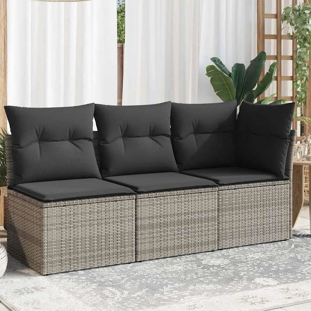Sofa ogrodowa i sofa wypoczynkowa na taras: z poduszkami, z technorattanu, wodoodporna konstrukcja, 3-osobowa, szary