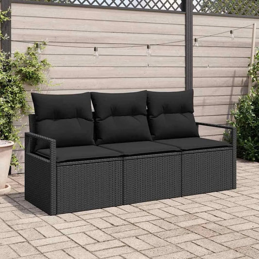 Sofa ogrodowa i sofa wypoczynkowa na taras — modułowa konstrukcja, z poduszkami, z technorattanu, czarny