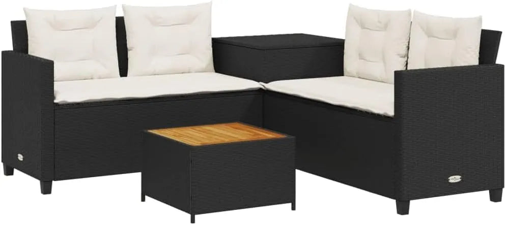 Sofa narożna – z poduszkami, z technorattanu, czarny