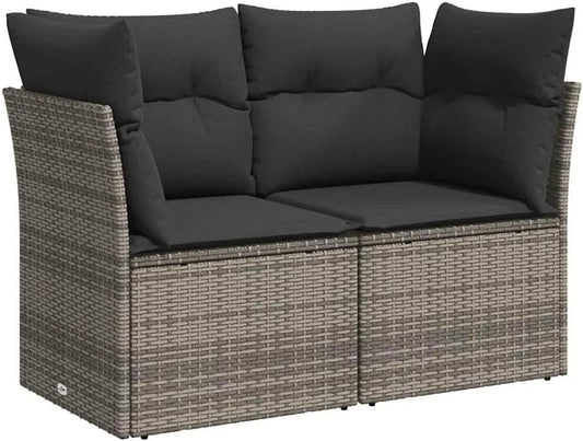 Sofa ogrodowa i sofa wypoczynkowa na taras: z poduszkami, z technorattanu, 2-osobowa, szary