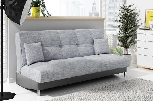 Sofa — z funkcją spania, z poduszkami, 3-Osobowa, 195 × 91 × 85 cm, czarny, z pojemnikiem do przechowywania, rozkładana konstrukcja