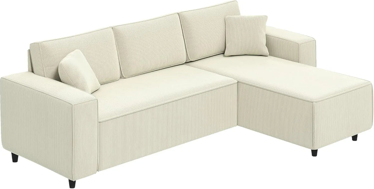 HOMCOM Sofa narożna — w kształcie litery L, ze sztruksu, z poduszkami, 3-osobowa, 241 × 153 × 83 cm