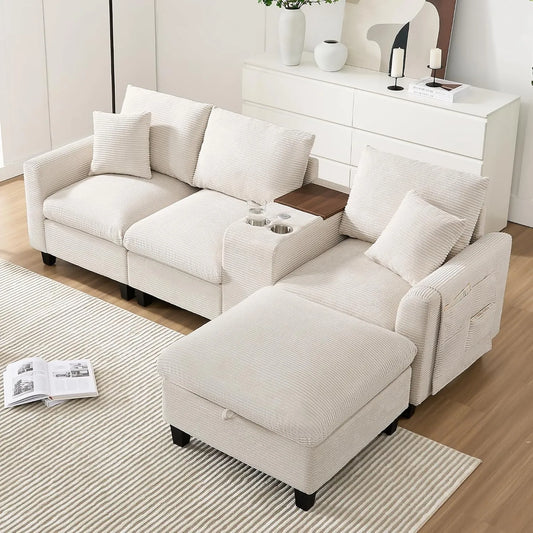 Sofa narożna: w kształcie litery L, z podłokietnikami, z portem USB