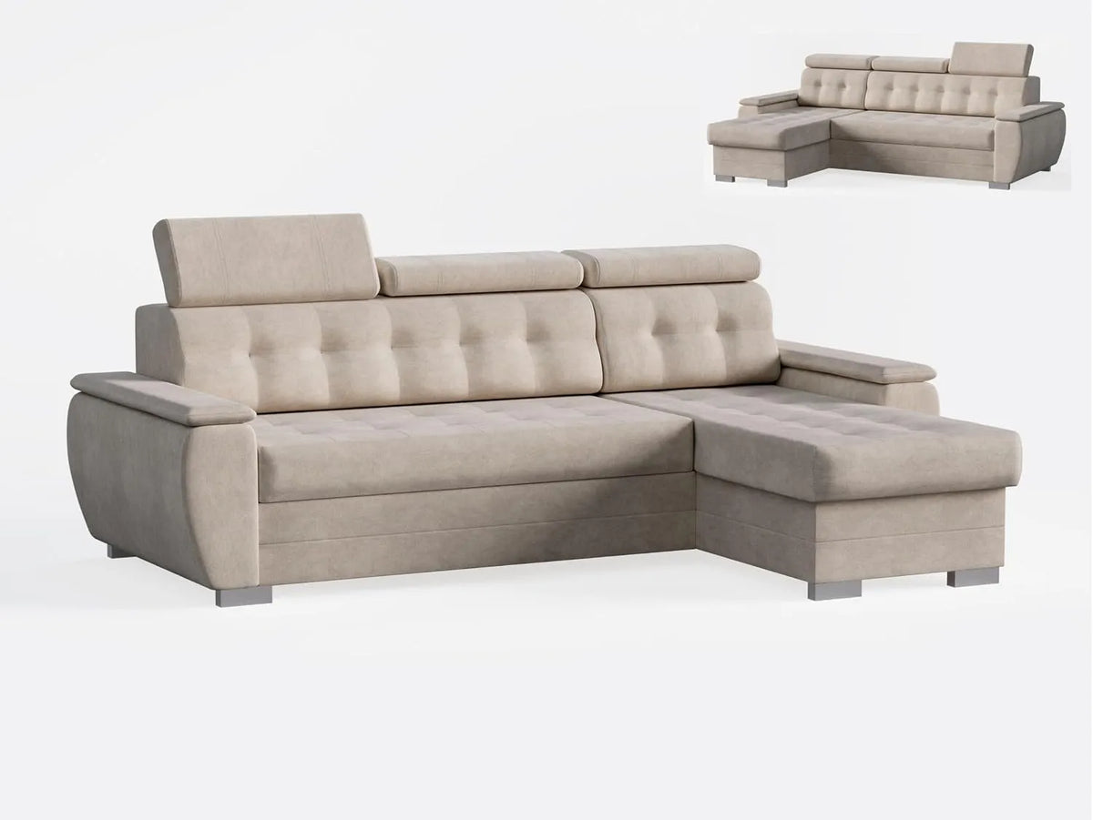 Sofa narożna – w kształcie litery L, tapicerka materiałowa, 240 × 165 × 87 cm, rozkładana konstrukcja, tapicerka materiałowa