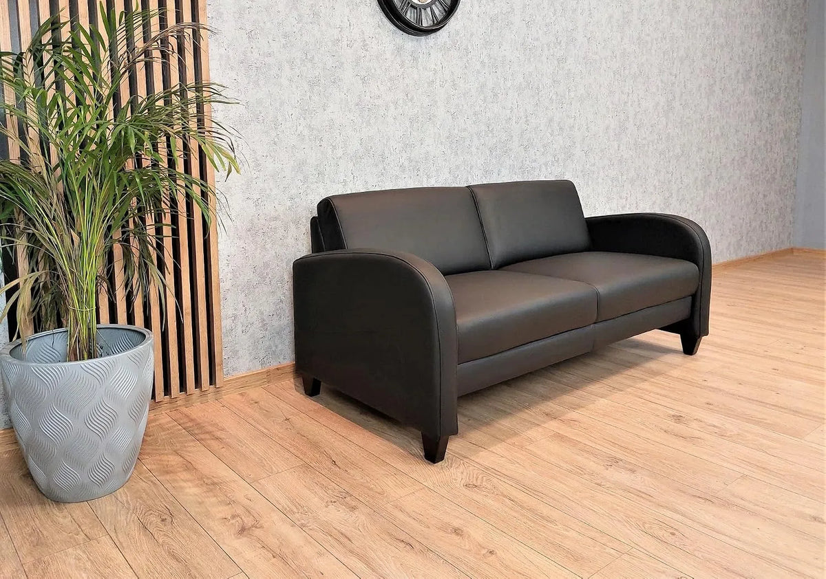 Sofa: Oslo Mini, 170 cm, czarny, tapicerka skórzana