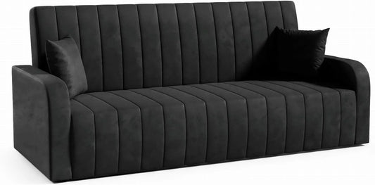 Sofa: tapicerka materiałowa, z funkcją spania, 214 cm, czarny, z pojemnikiem do przechowywania, rozkładana konstrukcja
