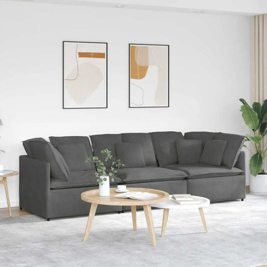 Sofa — modułowa konstrukcja, z poduszkami, tapicerka aksamitna, z metalu