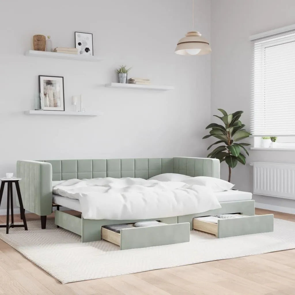 Sofa — z szufladami, z funkcją spania, tapicerka aksamitna, 80 × 200 cm, 2 w, rozkładana konstrukcja