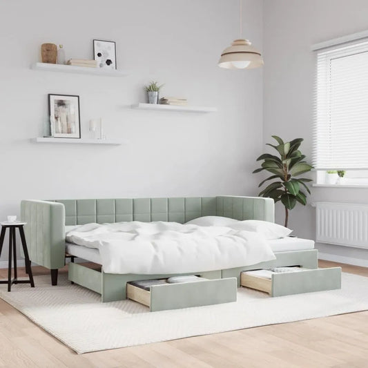 Sofa — z szufladami, z funkcją spania, tapicerka aksamitna, 80 × 200 cm, 2 w, rozkładana konstrukcja